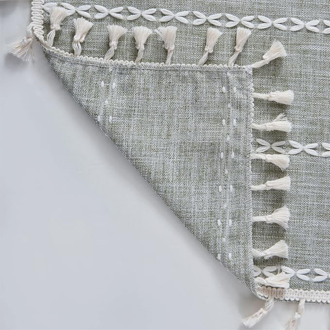 RoomTalks Green Boho Farmhouse Kitchen Curtains 45 Inch Length French Striped - Image 6