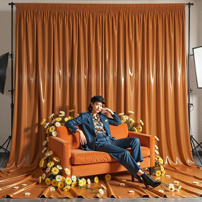30x10ft Rust Orange Glitter Backdrop Curtain - Image 7