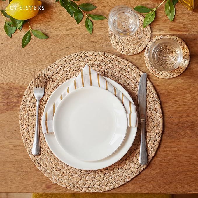 Round Woven Placemats Set of 4, Natural Water Hyacinth Place mats, 13.5 Inch - Image 7