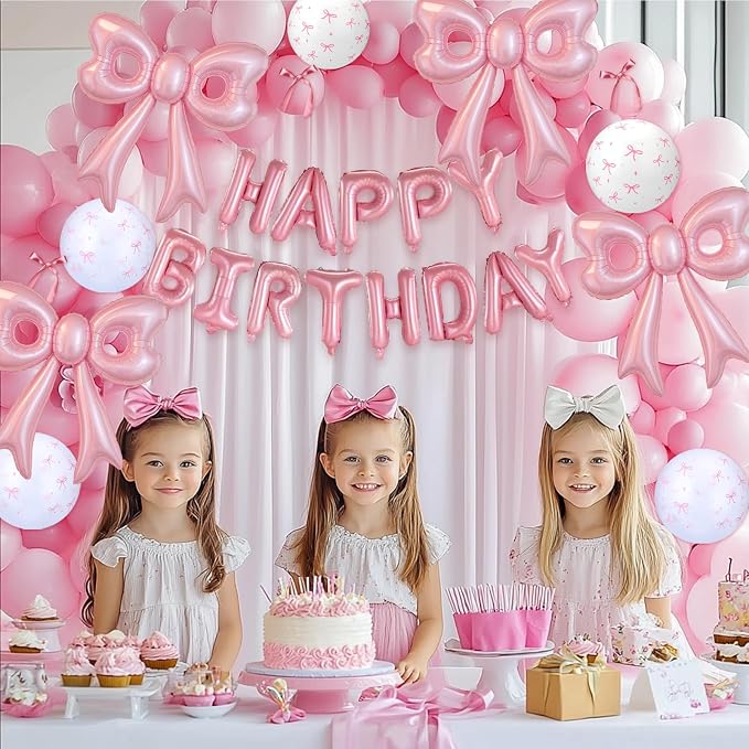 Bow Number 3 Birthday Balloons, Coquette Party Decorations Supplies - Image 3