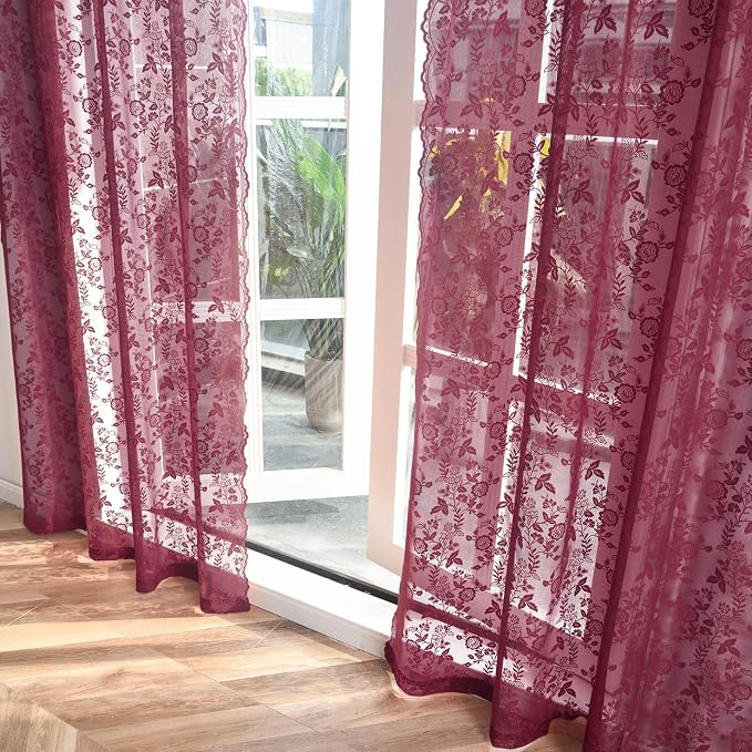 FINECITY Burgundy Lace Curtains - Image 4