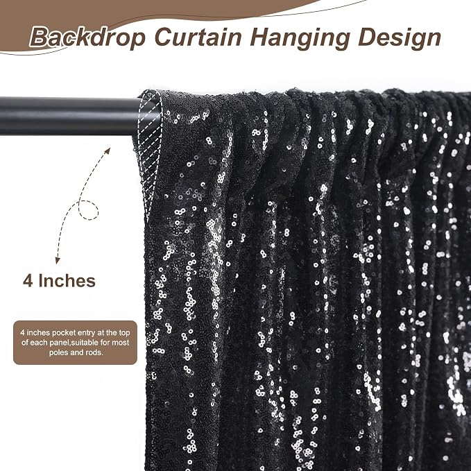 Black Sequin Backdrop Curtain 4 Pcs Bling Fabric Backdrop Sparkly Photography - Image 4