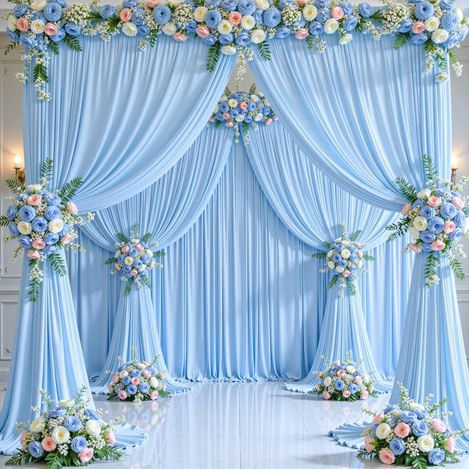 10 Panels Baby Blue Backdrop Curtains - Image 4