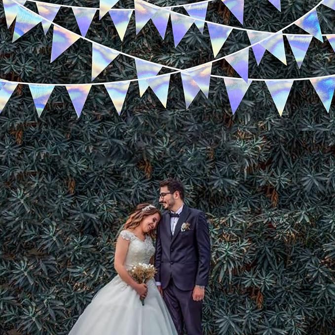 33Ft Iridescent Party Decoration Holographic Fabric Triangle Pennant Banner - Image 5