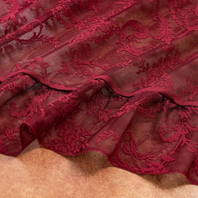 Deeprove Lace Sheer Burgundy Curtains - Image 4