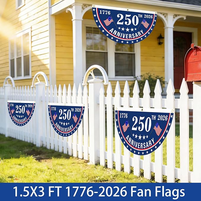 2PCS USA Anniversary 250th Flag, 1.5X3 FT Anniversary Fan Flags, Yard Signs - Image 7