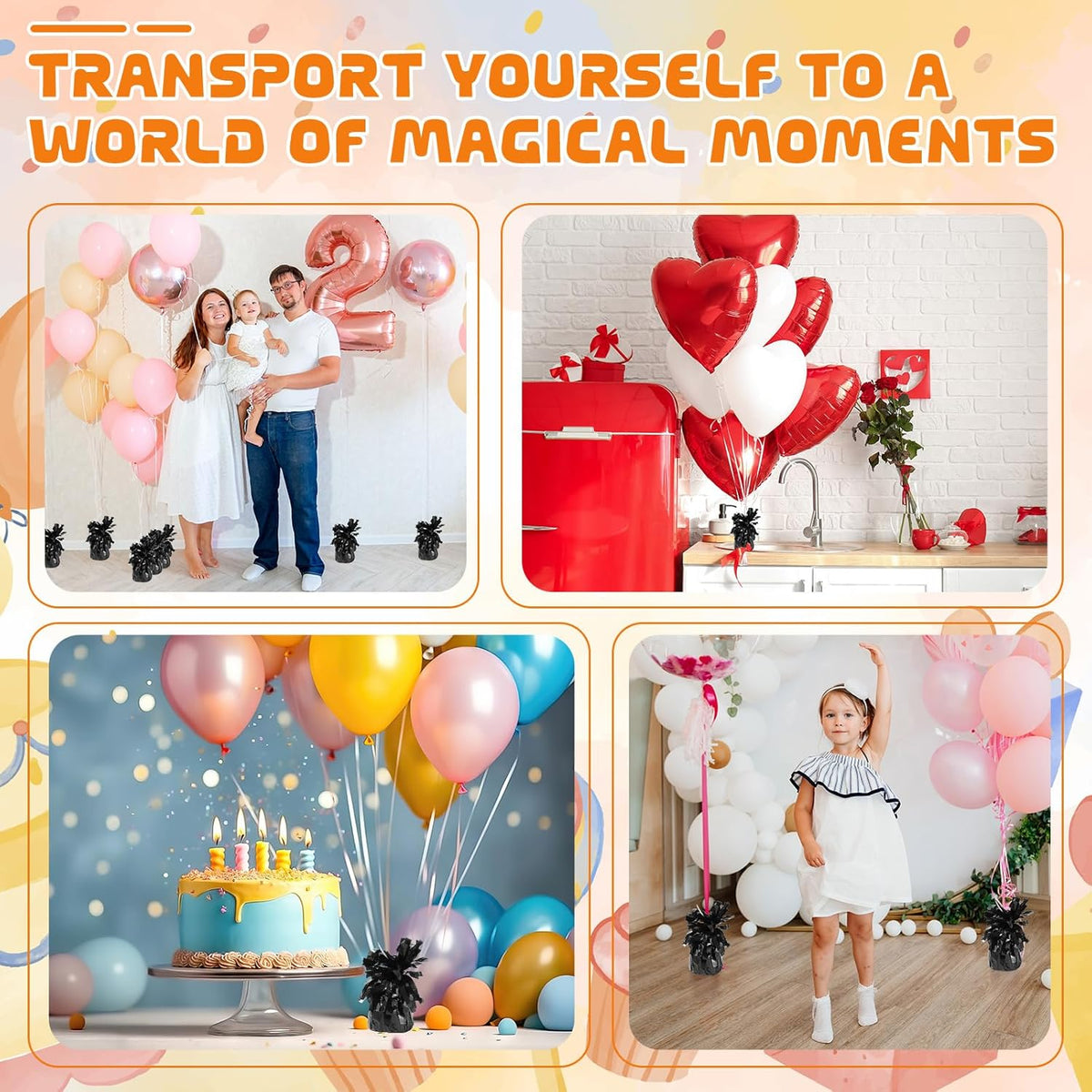 6 Pack Black Balloon Weights Metallic Holder Anchors Balloon Holder Weights for for Birthday 2025 Graduation Party Christmas Wedding Celebration Decoration (Black)