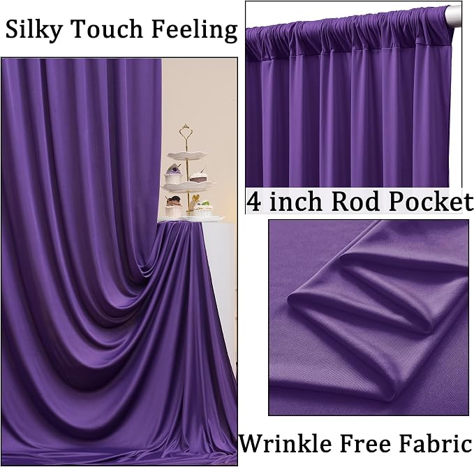 10ft x 10ft Wrinkle Free Purple Backdrop Curtain - Image 2