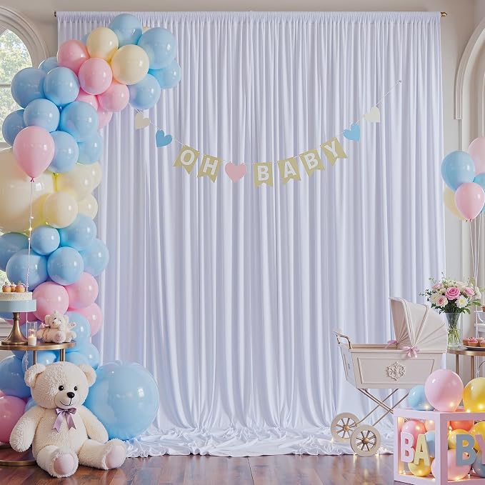 30×12 ft White Wrinkle Free Backdrop Curtain, Soft Silky Easy to Drape Wedding - Image 8