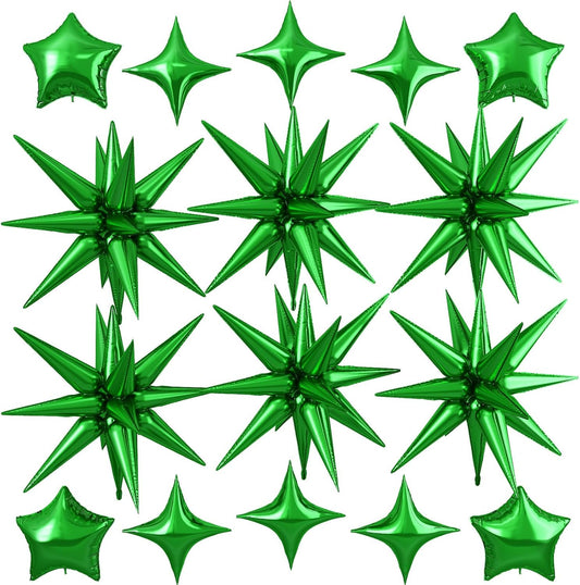 Green Star Balloon,16Pcs Star Foil Balloons Set with 22Inch Explosion Spike Cone Balloons and 10Inch Quadrangle Helium Balloon for Birthday Wedding Baby Shower and Halloween Party Decorations