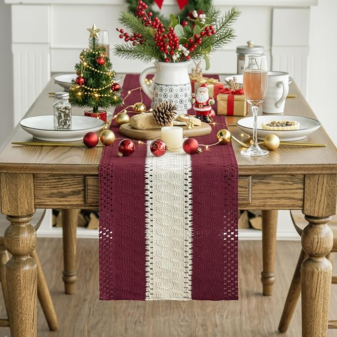 Artoid Mode Red Farmhouse Woven Table Runner 12x72 Inch | Holiday Rustic - Image 2