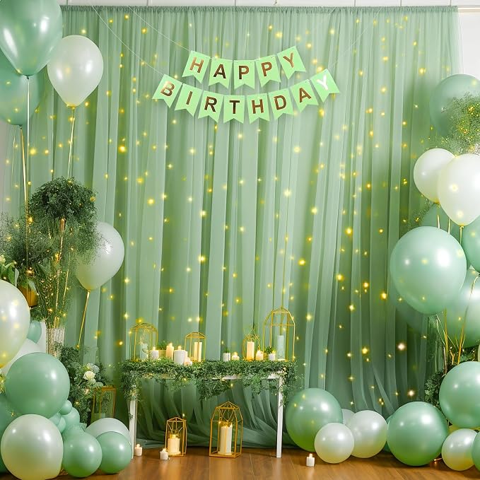 20x10ft Olive Green Tulle Backdrop Curtain - Image 7