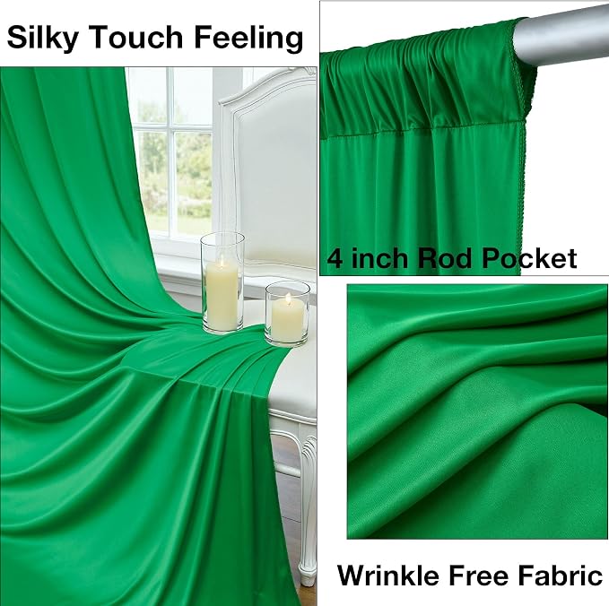 10ftx10ft Wrinkle Free Green Backdrop Curtains - Image 2