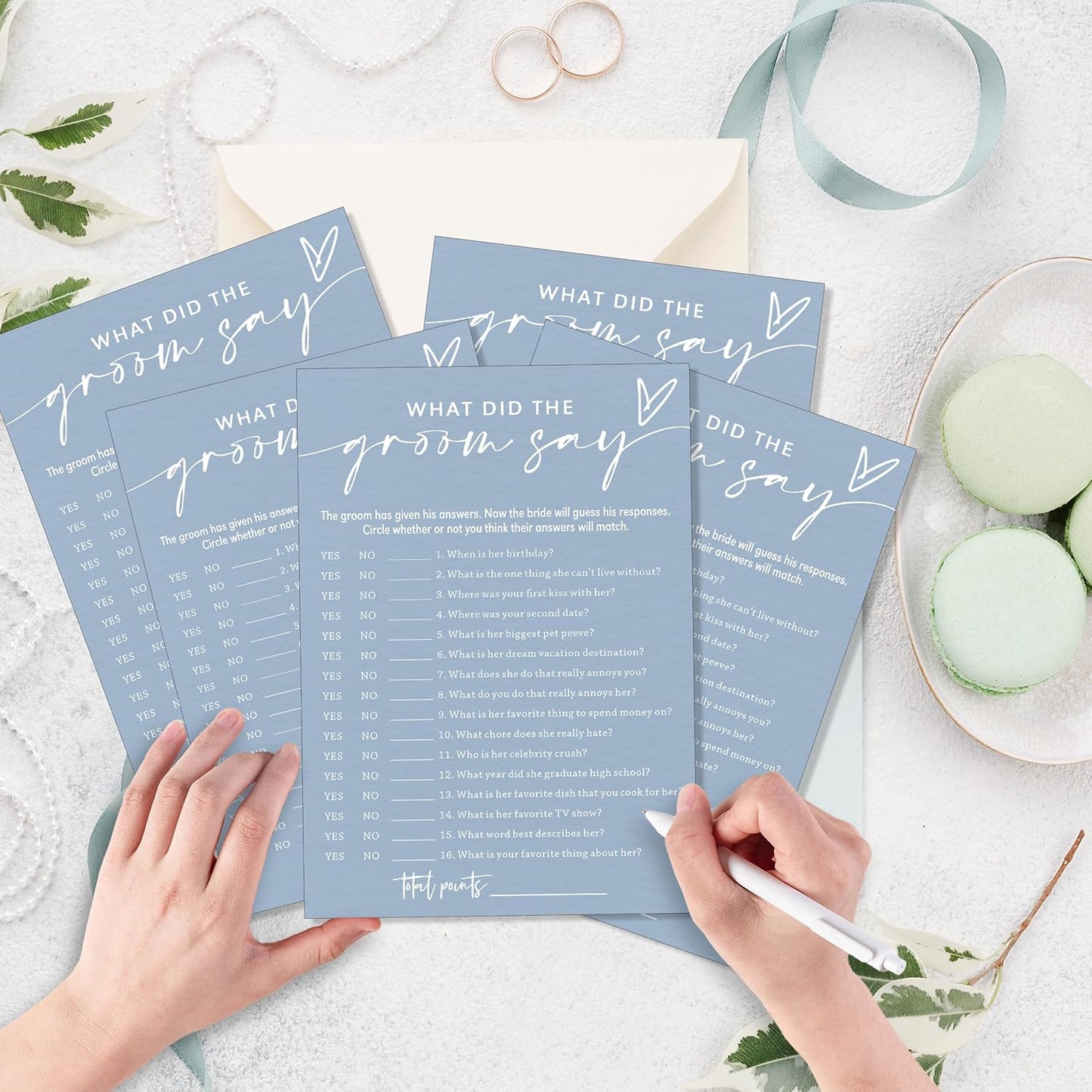 Fun Wedding Shower Games Cards, What Did the Groom Say, Bridal Shower Games for 25 Guests, Engagement Party Wedding Game Cards (5 × 7 Inch), Minimalist Blue Newlywed Party Gift & Supplies - B12