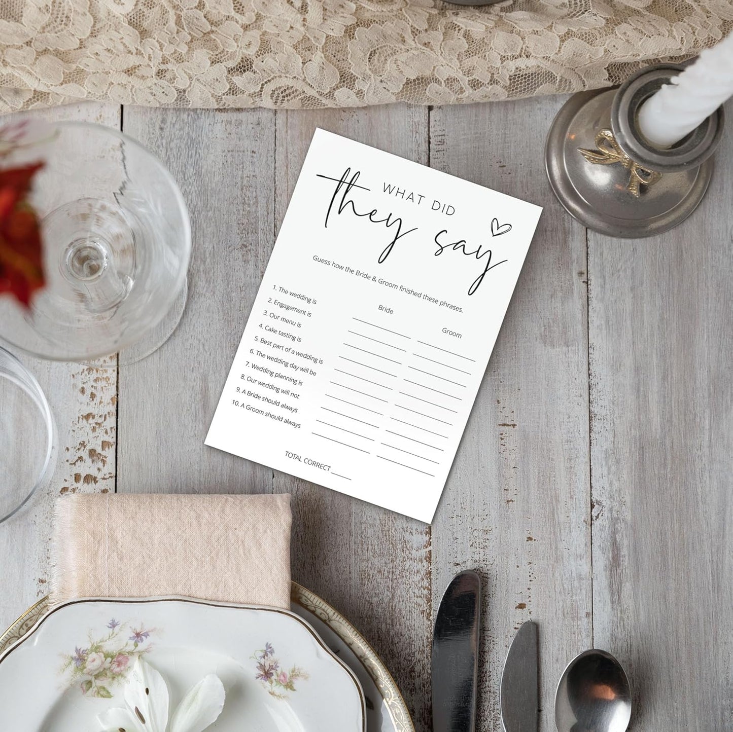 Bridal Shower Games, What Did They Say, 25Pcs Minimalist White Double-Sided Bridal Game Cards, Wedding Shower Games for Guests, Engagement Bachelorette Party Supplies - A24