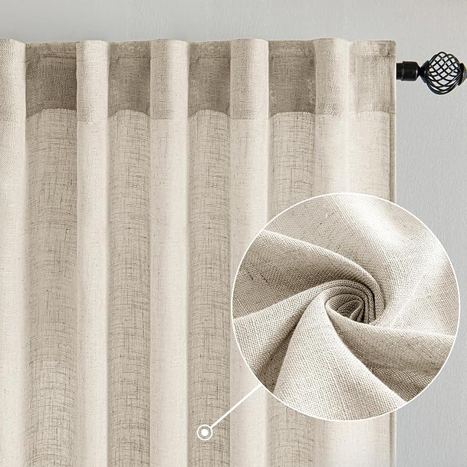 MIULEE Cream Linen Curtains 52x84 Inch 2 Panels - Image 2