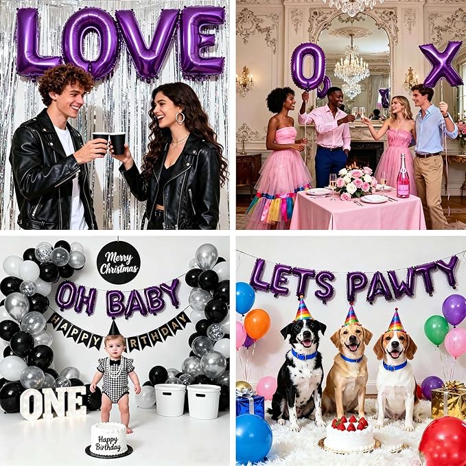98 Pcs Purple Letter Balloons, Custom 3 Set A-Z Set - Image 6