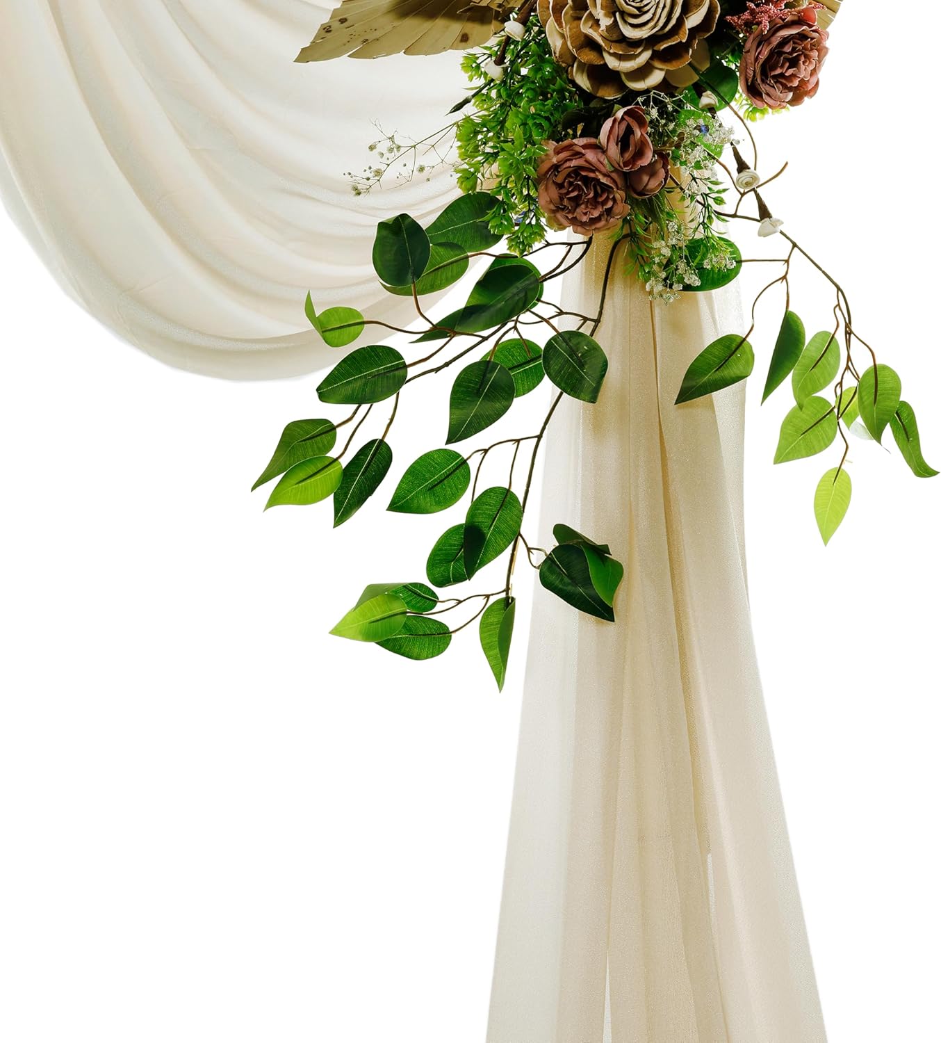 VDS Pack of 1 Panel (30 Inch X 40 Feet) Wedding Arch Draping Fabric Sheer Chiffon Fabric Drapery for Wedding Ceremony Reception Swag Backdrop Canopy Chuppah ARBO Altars Decoration (Champagne)
