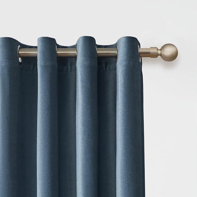 BULBUL Velvet Stone Blue Blackout Curtains 96 inch Long - Image 2