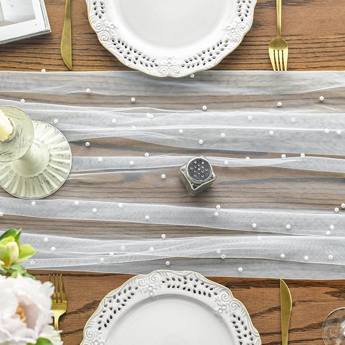 Artoid Mode 6PCS Pearl Gauze Table Runner 120 Inch 10FT, Seasonal Sheer Dining - Image 2