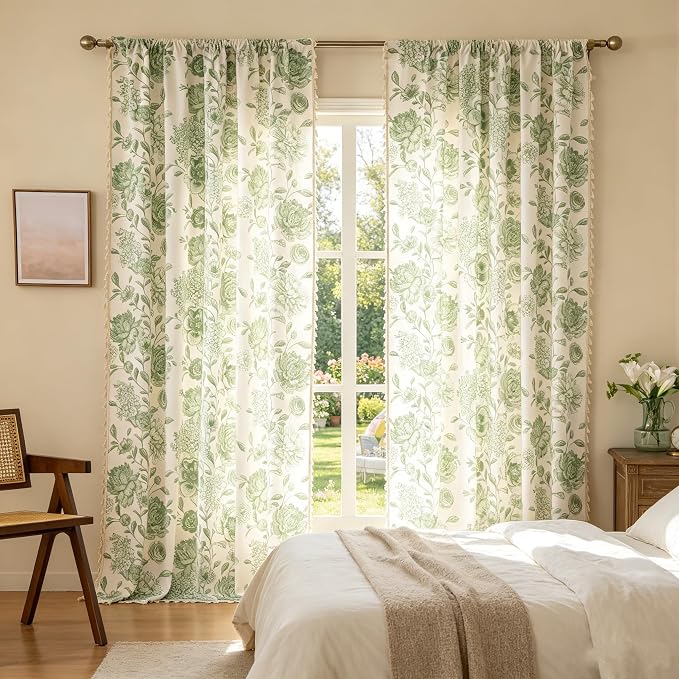 F-CHU Boho Floral Linen Curtains - Image 2