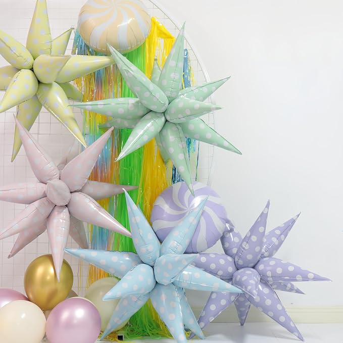 2Pcs Blue Macaron Polka Dot Explosion Pointed Star Foil Balloons/Candy Color - Image 4