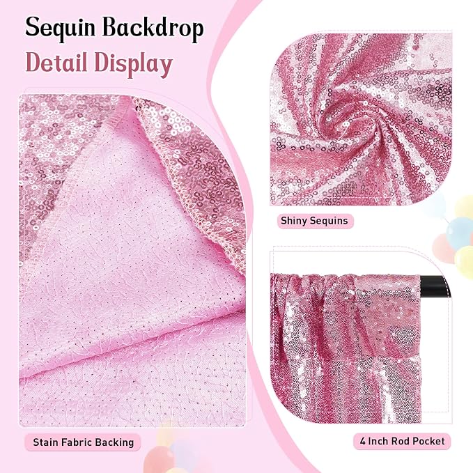 SquarePie 6x8ft Fuchsia Pink Sequin Backdrop, High Density Non-Transparent - Image 2