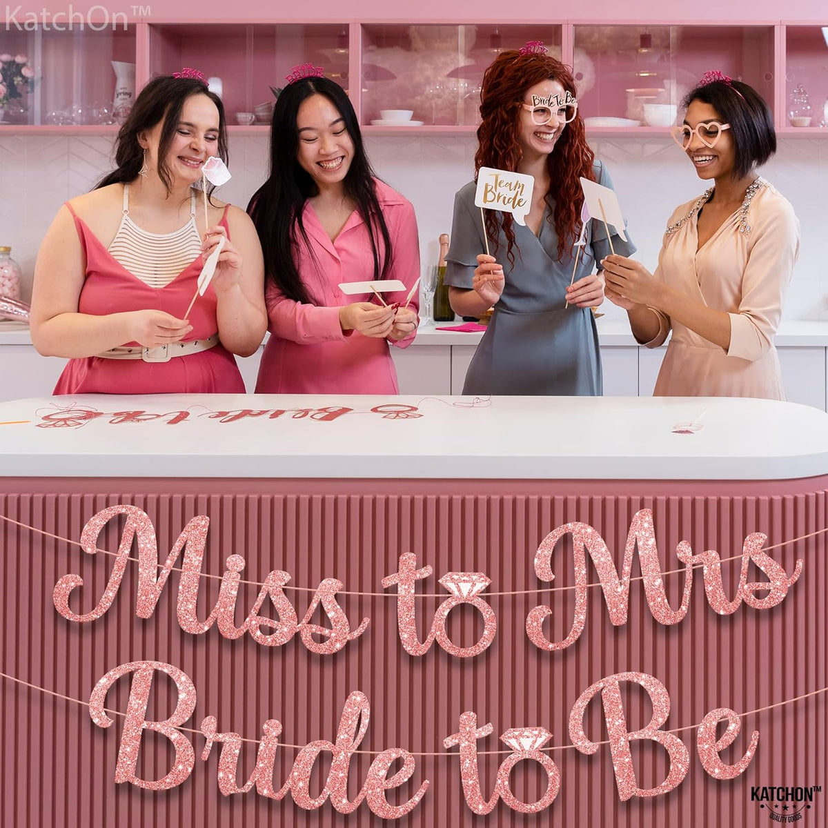 KatchOn, Rose Gold Miss to Mrs Bride to Be Banner - Glitter, 10 Feet, No DIY | Miss to Mrs Banner for Bridal Shower Decorations | Bridal Shower Banner | Bride to Be Sign, Bachelorette Party Decor