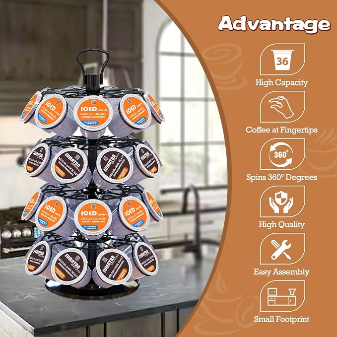 K Cup Holder, 4-Tier Coffee Pod Holder Storage Organizer Stand, Holds 36 Pods | - Image 2