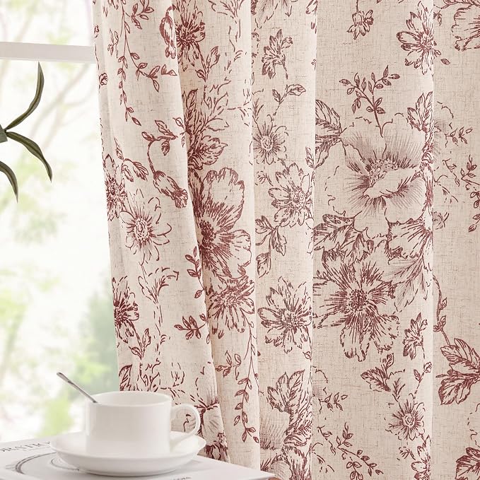 jinchan Floral Linen Curtains Lined 108 Inch Farmhouse Back Tab 2 Panels | - Image 7