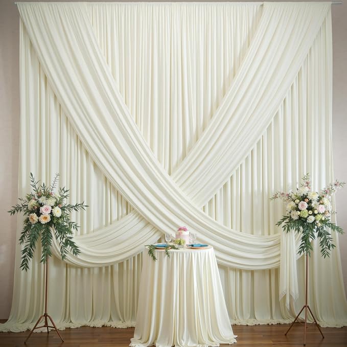 10ft×12ft Wrinkle Free Ivory Backdrop Curtain - Image 2