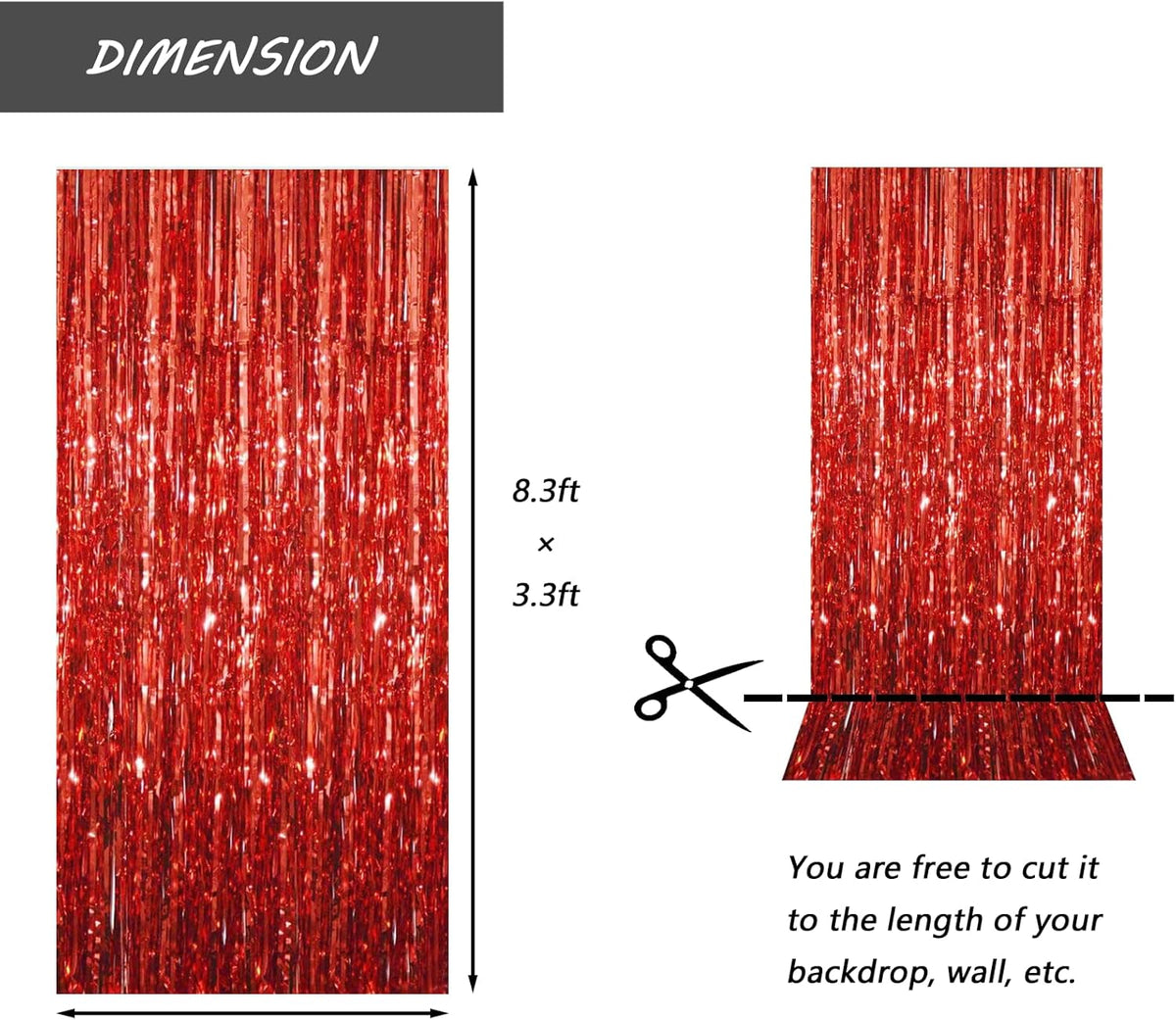 Red Foil Fringe Curtain 3.3×8.3FT 6 Packs, Metallic Tinsel Curtains Party Streamers for Birthday Graduation Baby Shower Decoration (6pcs,3.3FT×8.3FT, Red)