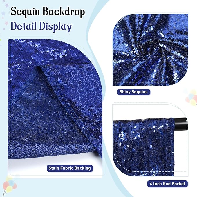SquarePie 10x10ft Navy Blue Sequin Backdrop, High Density Non-Transparent - Image 5