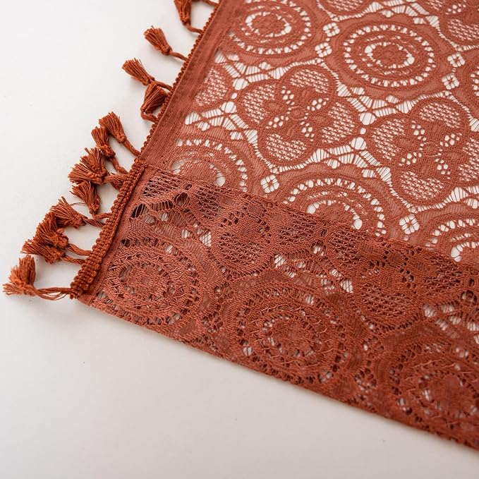YJ YANJUN Boho Lace Sheer Curtains, Burnt Orange Terracotta, 59x63 inches | 2 - Image 6