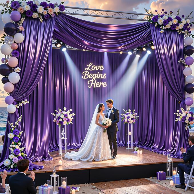 20x10ft Purple Glitter Backdrop Curtain - Image 2