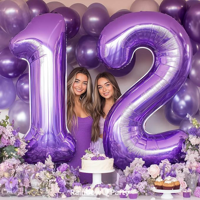 RainbowQ Purple 12 Balloon Number 40 Inch 0-40 Foil Large Balloons | Big Mylar - Image 4