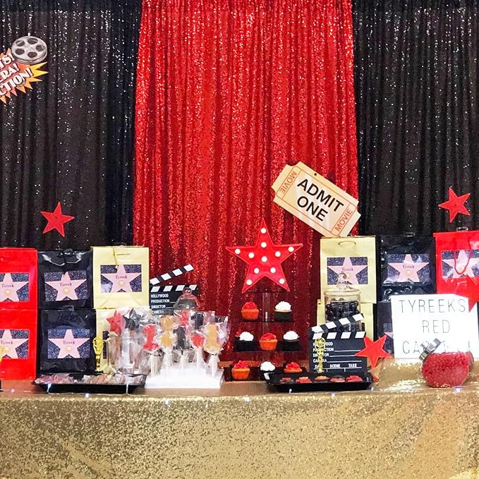Red Curtains Birthday Sequin Backdrop, 3 Pack 2ft x 8ft Party Background | - Image 5
