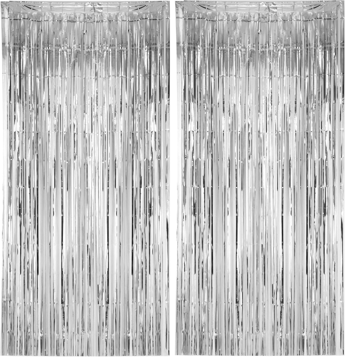 2 Pack Silver Foil Fringe Backdrop Curtains, Tinsel Streamers Birthday Party Decorations, Fringe Backdrop for Graduation, Baby Shower, Gender Reveal, Disco Party