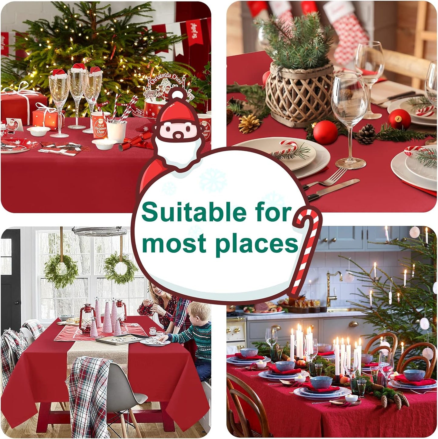Hiasan Red Square Tablecloth - Waterproof and Spillproof Washable Christmas Fabric Table Cloth for Dining Room Kitchen, 70 x 70 Inch