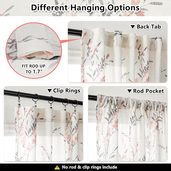 MYSKY HOME Curtains for Bedroom 63 Inch Long Linen Look Semi Sheer Not See - Image 4