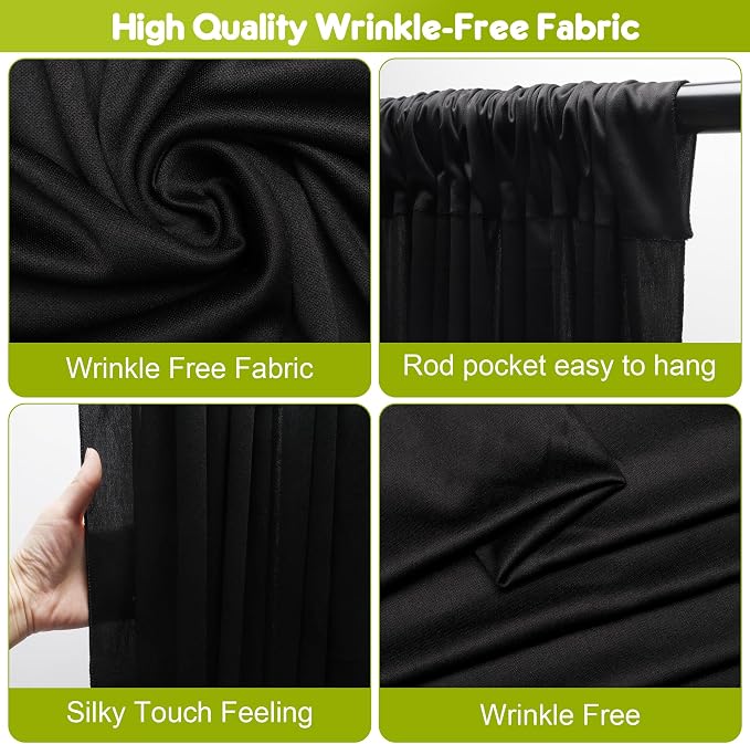 Black Backdrop Curtain for Wedding Parties Backdrop Drapes 10x10FT | Wrinkle - Image 3