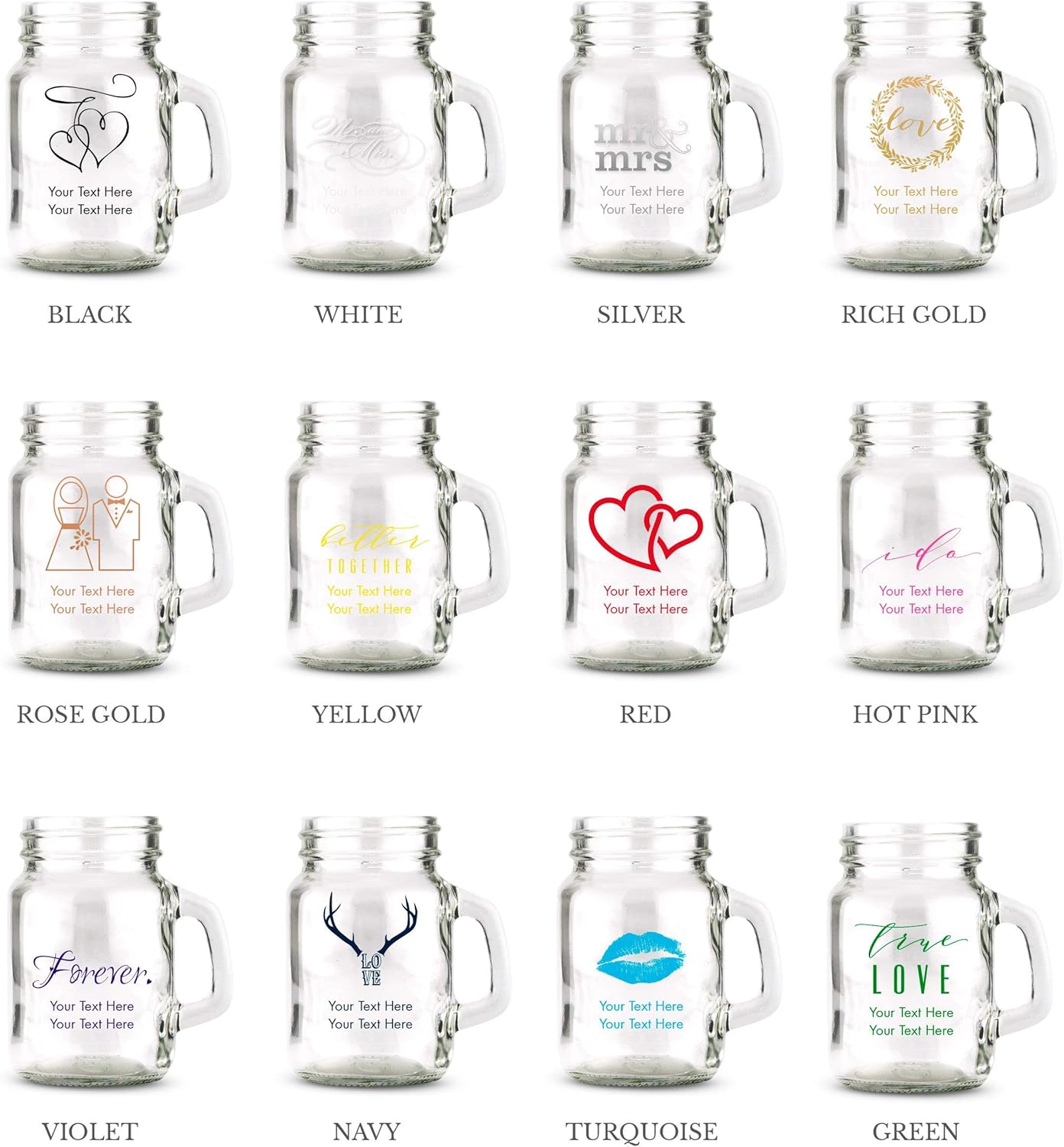 WEDDINGSTAR Personalized 4oz Mini Mason Jar Shot Glass Customizable Full Color Print - 12 pack