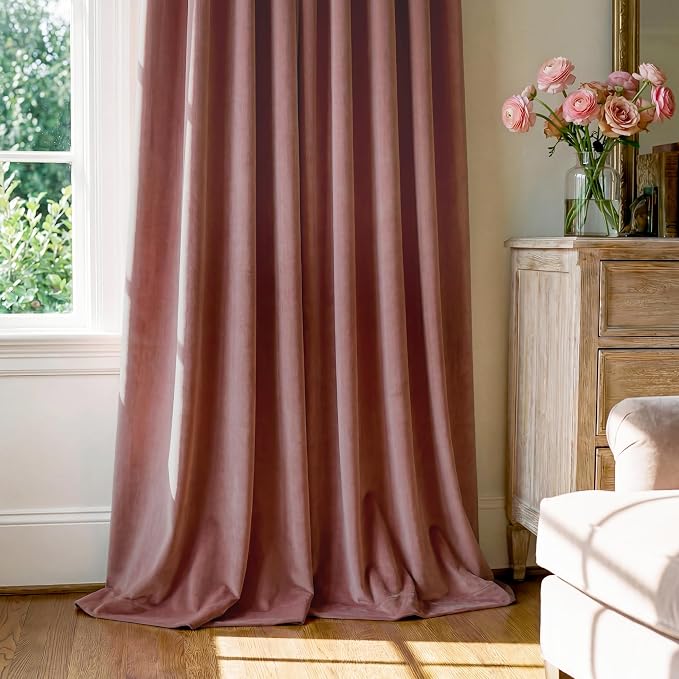 Mauve Velvet Curtains for Home Theater Room Nursery, Back Tab Pinch Pleat - Image 7