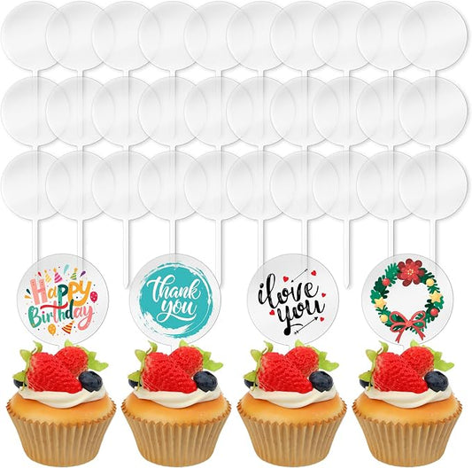 Blank Acrylic Cupcake Toppers, 50 Packs Round Cupcake Topper by krastmon