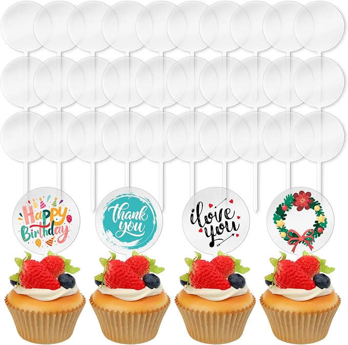 Blank Acrylic Cupcake Toppers, 50 Packs Round Cupcake Topper - Image 2