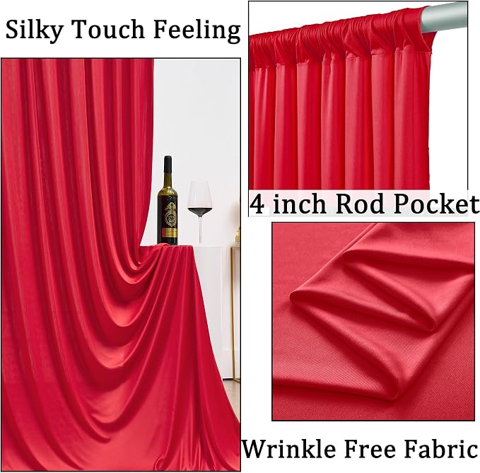30ftx10ft Wrinkle Free Red Backdrop Curtains - Image 2