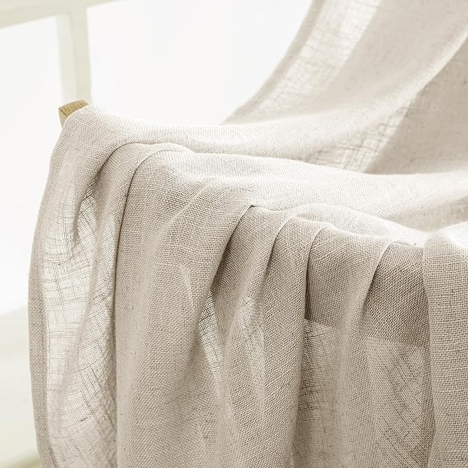 MIULEE Cream Linen Curtains 52x54 Inch 2 Panels - Image 6