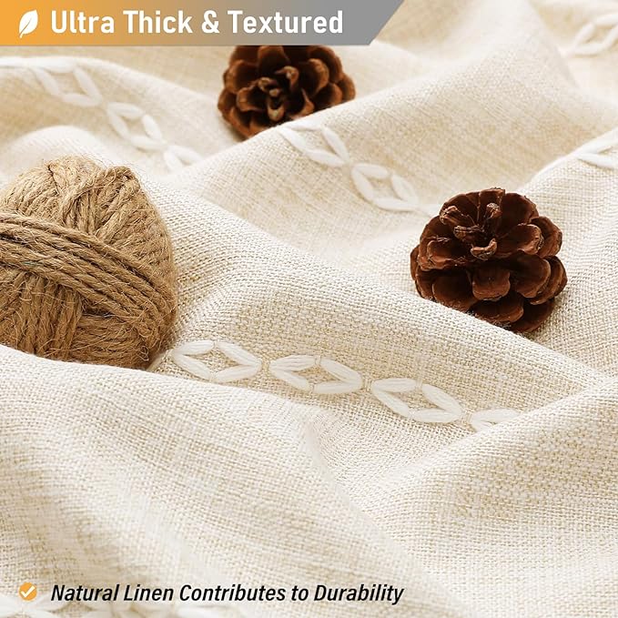 48 x 72 Boho Linen Heavy Duty Cloth Shower Curtain Set, Cream/Beige | Stall Size - Image 2