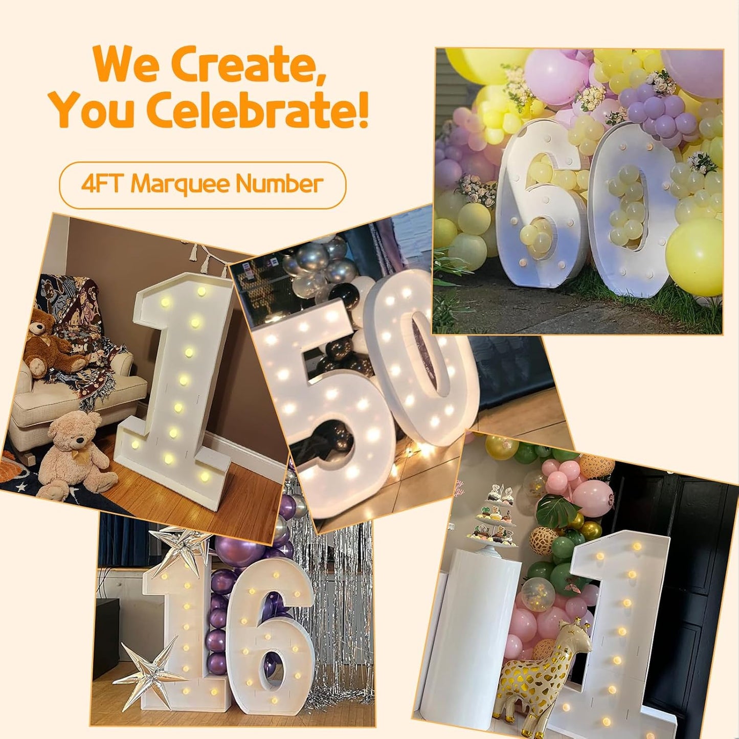 Marquee Numbers 4 Feet Tall Large Light Up Numbers 6th 16th Sweet Sassy and Six Birthday Decorations Girl Boy Big Yellow Light Outdoor Anniversary Decorations Balloon Arch Kit Party Backdrop 6