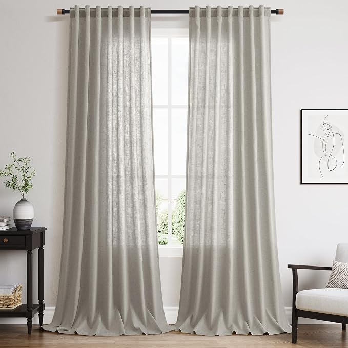 Silver Grey Linen Curtains 120 Inch Extra Long by Nanspring